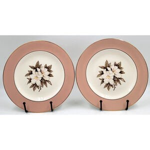 Two Sevron Fair Lady Salad Plate 8 1/4" Pink Rose Floral Gold Trim Fine China